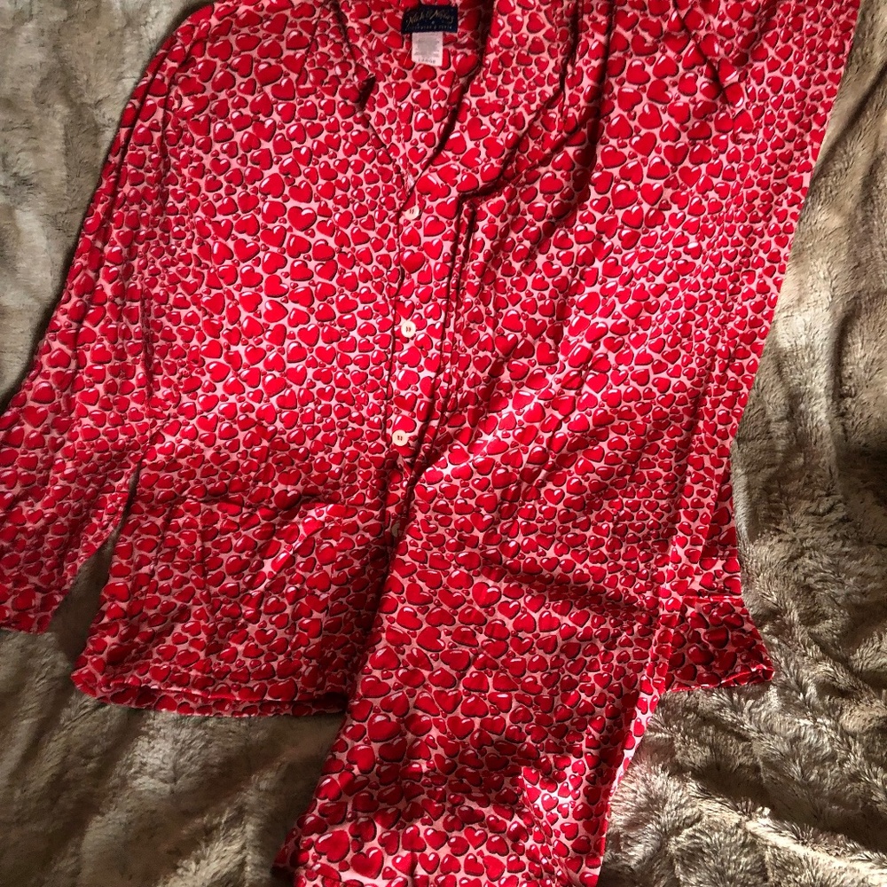 NICK&NORA COTTON HEART PJS, MEN SZ L/WOMEN XL, 2 SNAP FLY, VERY EUC, RARE, VHTF